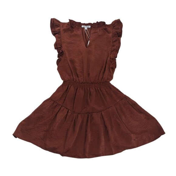 Steve Madden Womens Brown Ruffled Sleeveless Mini Dress S Polyester.NWT - Picture 1 of 7